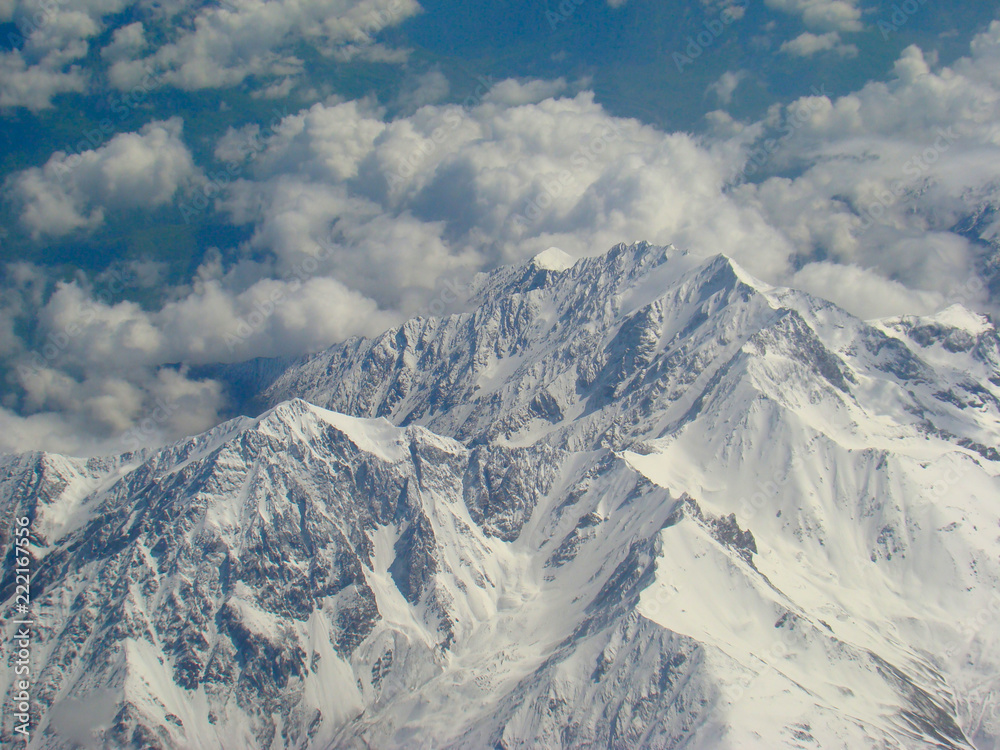 snow-capped mountains. the Caucasus Mountains. view from airplane 