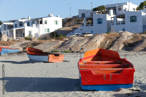 Fotografie Colourful fishing boats on the beach at Paternoster, small fishing village on the west coast of South Africa in the Western Cape