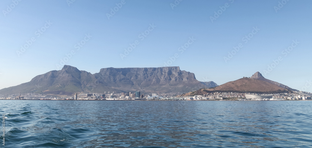 Table Mountain, Cape Town, South Africa. Photographed on a summer's day from Robben Island. 