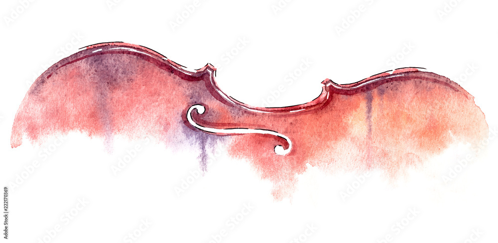 Fototapeta mokre obmycie akwarela skrzypce na białym tle ze ścieżką przycinającą