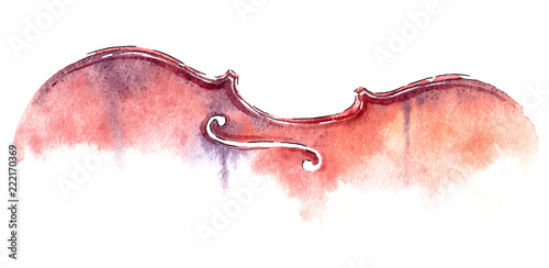 Fototapeta wet wash watercolor violin on white background with clipping path