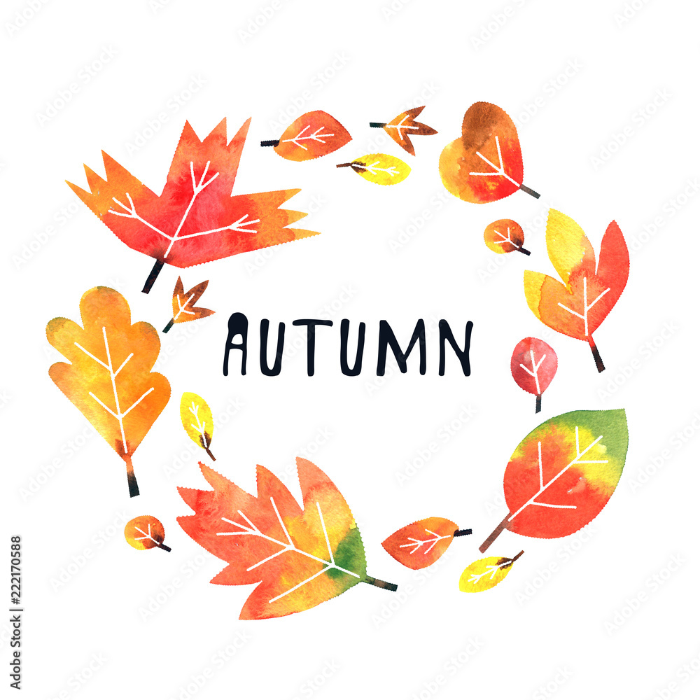 fall autumn leaves greetings card on white background with clipping path