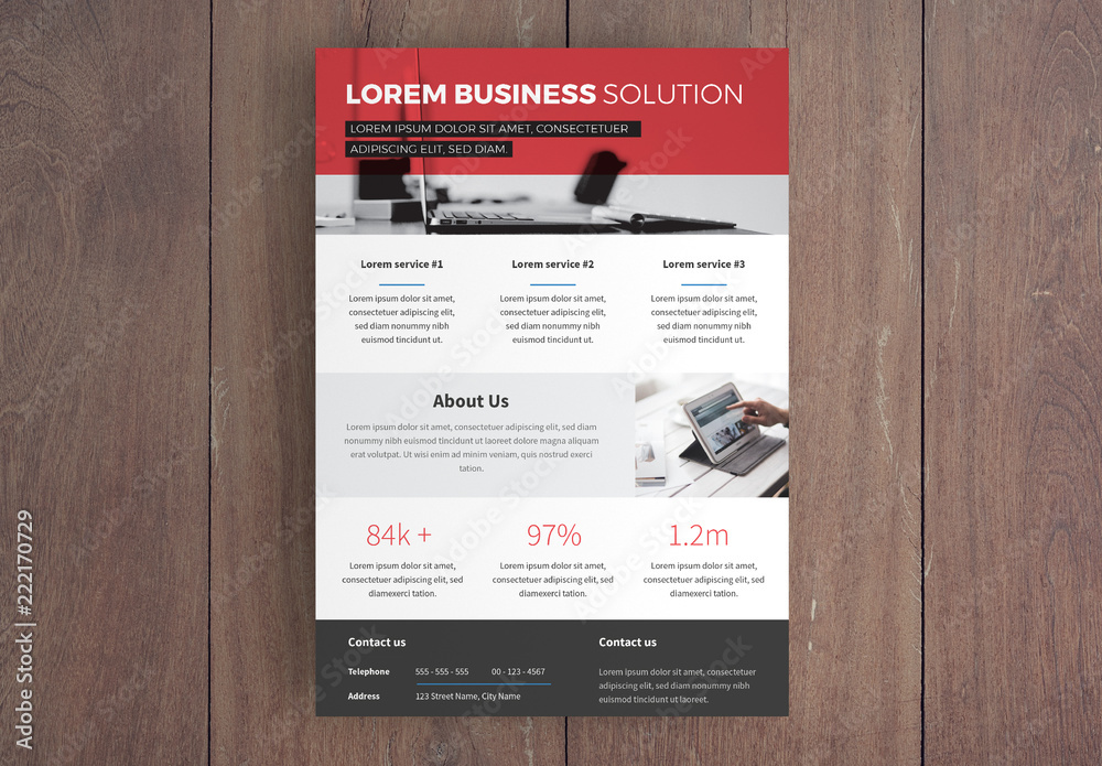 Business Flyer Layout with Red Overlay Stock Template | Adobe Stock