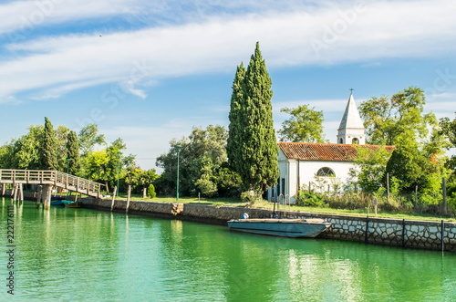 The landscape of the island Vignole,Italy,10 September 2018,lagoon of Venice, a small island in a lagoon founded in the 7th century,Church of the 7th century the modern name, Sant Erosia built by two 