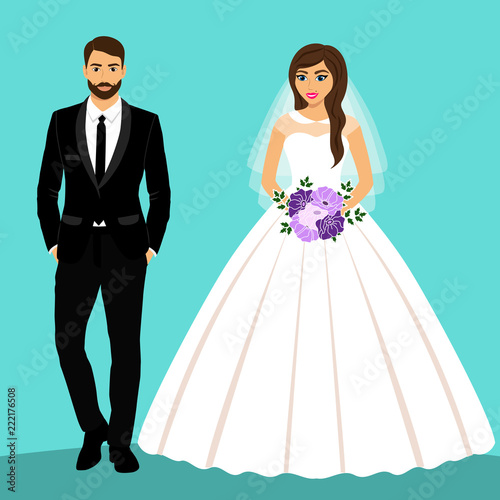 Bride and groom. Couple. Wedding card with the newlyweds.