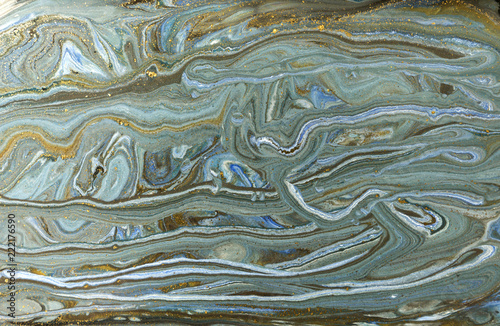 Gold marbling texture design. Blue and golden marble pattern. Fluid art. © anya babii