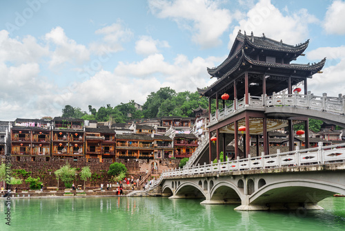 Scenic bridge with elements of traditional Chinese architecture photo
