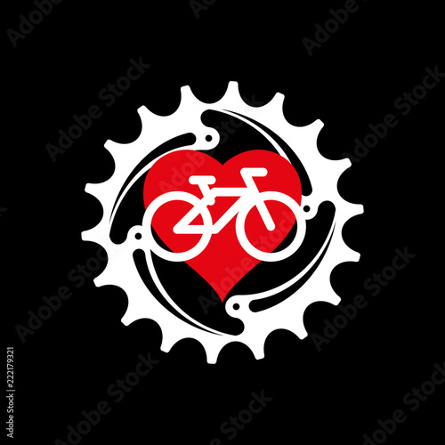 I Love My Bike Poster, Print or T-Shirt Design. Vector Illustration. Chainring, Heart and Bicycle Icon.