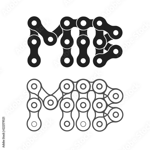 MTB or Mountain Bike Typography Made of Bike or Bicycle Chain. Vector Illustration. Silhouette and Line Variants for T-Shirt Print Design.