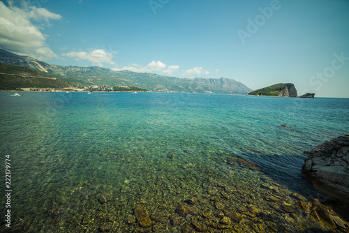 Beautiful landscape of Budva. Montenegro. Sea and mountains