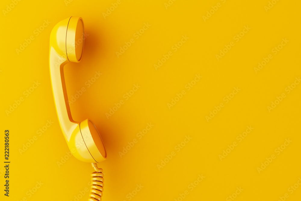 3d phone reciever on yellow background. - obrazy, fototapety, plakaty 