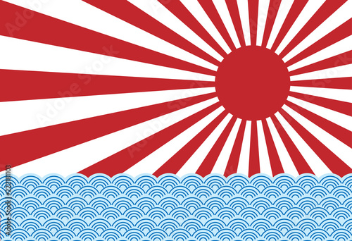 vector of red sun ray of japan rising sun with blue wave
