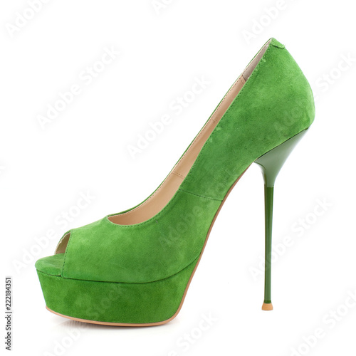 Elegant green shoe isolated on white background.Front view.