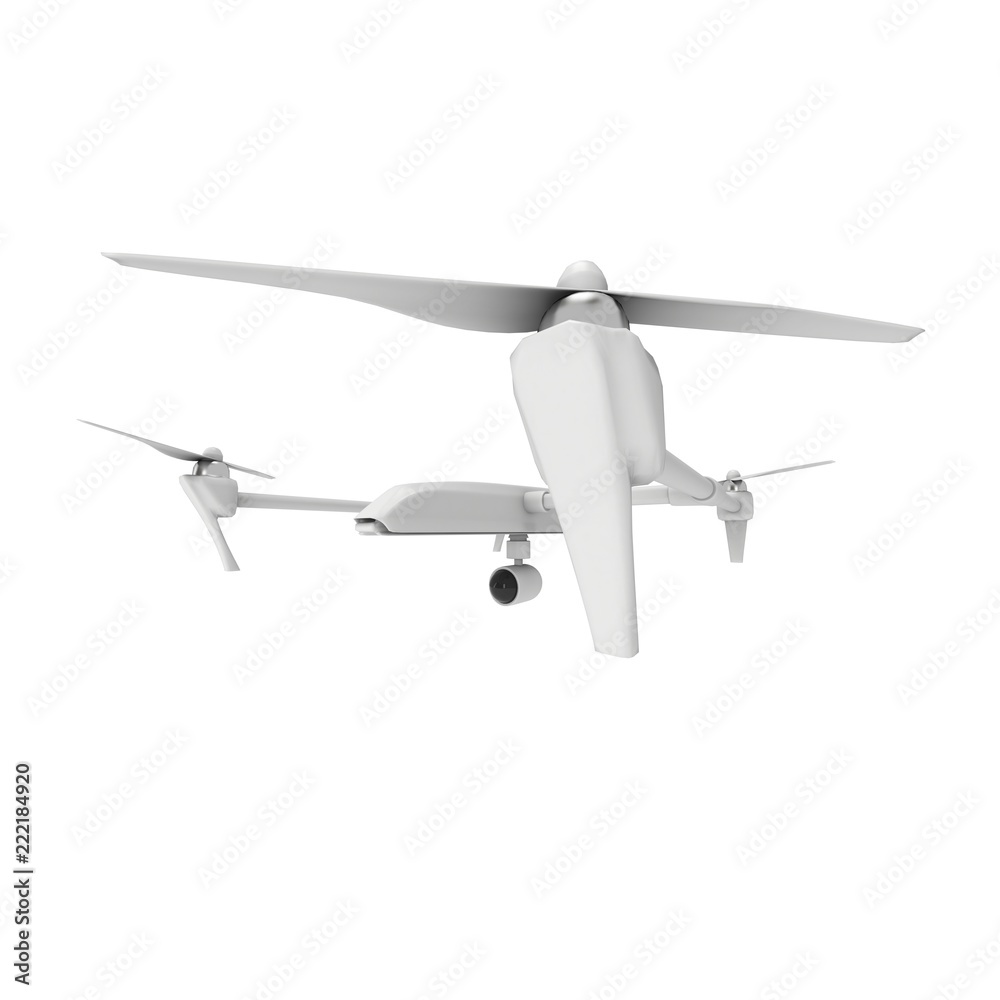Remote control air drone. Dron flying. 3d render isolated on white Remote control air drone. Dron flying. 3d render isolated on white