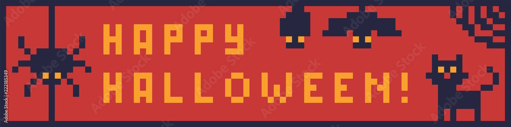 Pixel art banner for design on Halloween. Pixel art banner for design on Halloween.