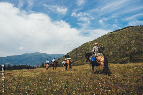 Tourists in Mountains Altai