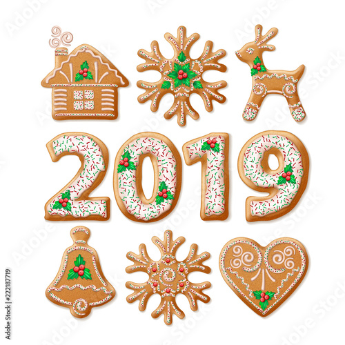 Christmas gingerbread realistic illustrations set