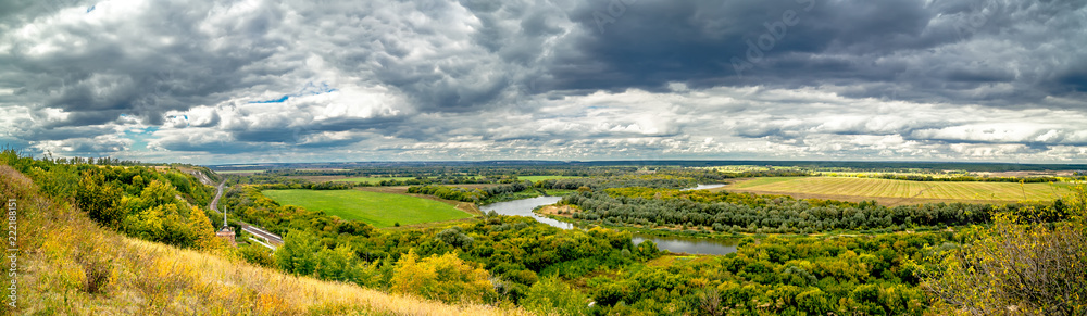 Autumn, september. Panoramic view from the hill. Place - area in the natural architectural archeological museum-reserve Autumn, september. Panoramic view from the hill. Place - area in the natural architectural archeological museum-reserve
