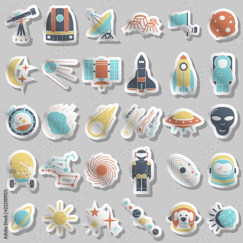 Space icons set, flat hand drawn style