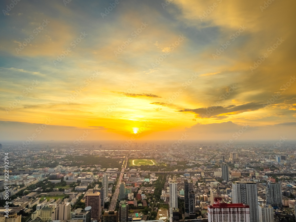 Beautiful Bangkok city, bird eye view on modern new buildings