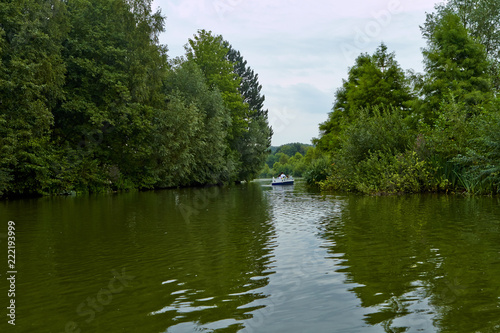 Lake in the park  view from the boat. 