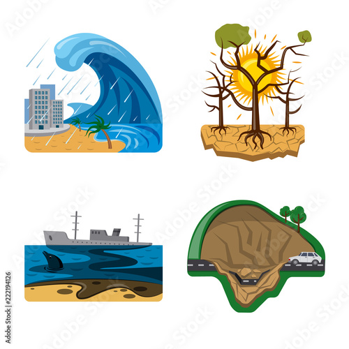 Isolated object of natural and disaster icon. Set of natural and risk stock symbol for web.