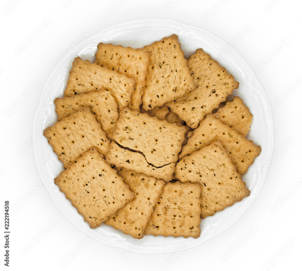 crackers in plate on white crackers in plate on white