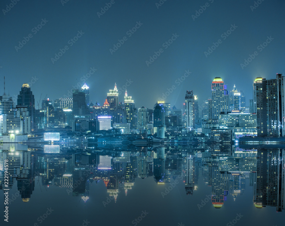 many building in the night city landscape