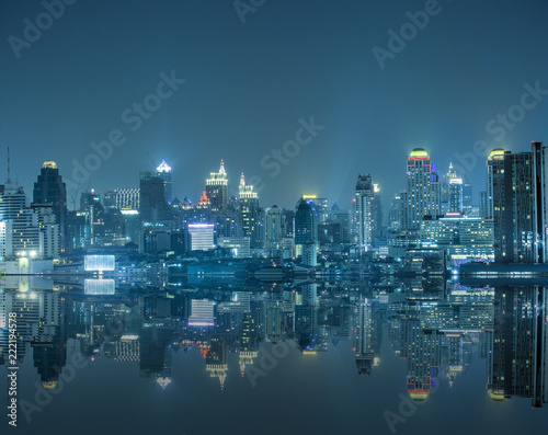 many building in the night city landscape