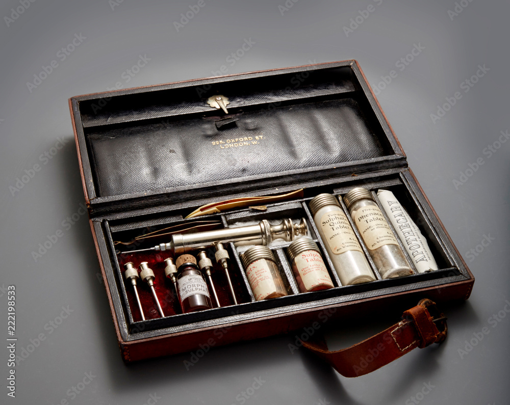 Vintage medical apothecary kit Stock Photo