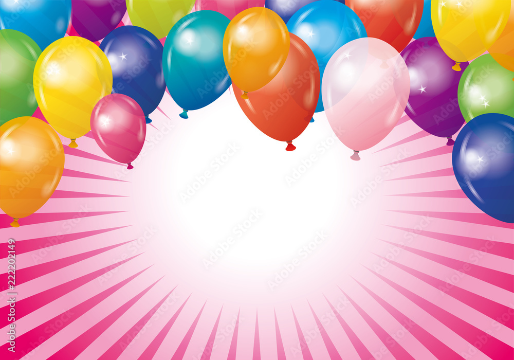 カラフルな風船と集中線の背景イラスト ピンク Illustration Of A Balloon Stock Illustration Adobe Stock