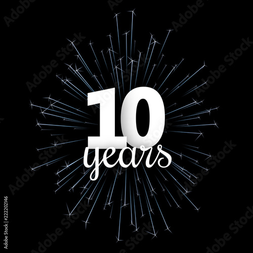 Black ten years greeting card with blue firework.