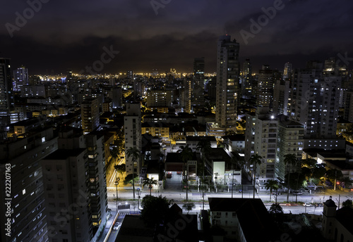 Night panoramic view of Santos city buildings, Sao Paulo, Brazil