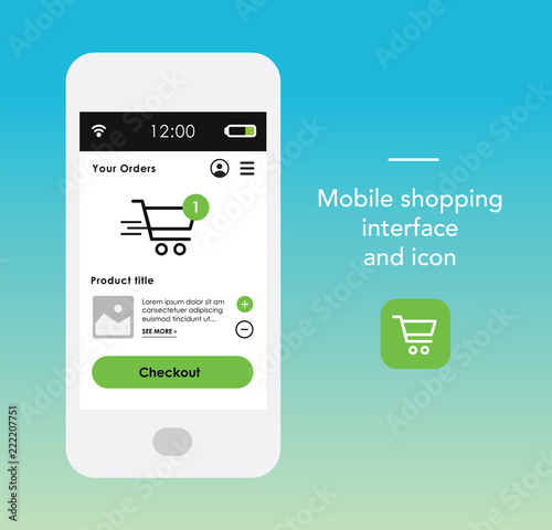 Smartphone with shopping interface and icon