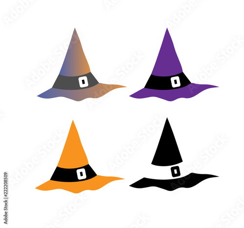 Witch Hat Vector Icon . hats with straps and buckles set . Witch Hat for Halloween.