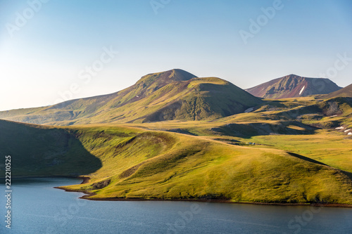 Lake Akna with Azhdahak volcano in background, Geghama mountains, Armenia