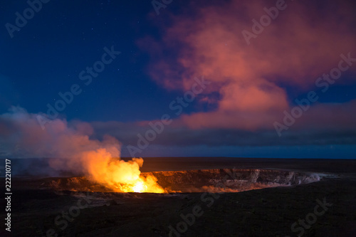 Halemaumau glowing at night in January 31st 2018 before the lava lake receded.