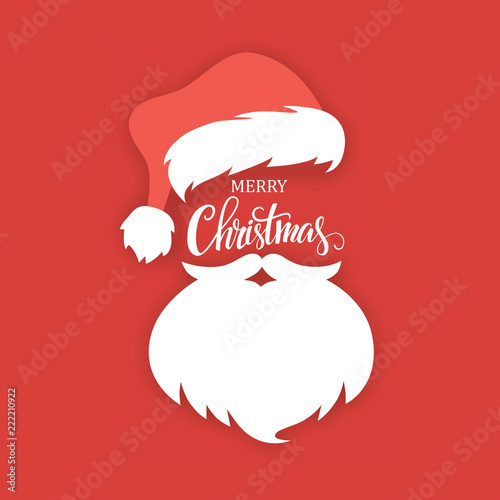 Santa Claus hat and beard on a red background