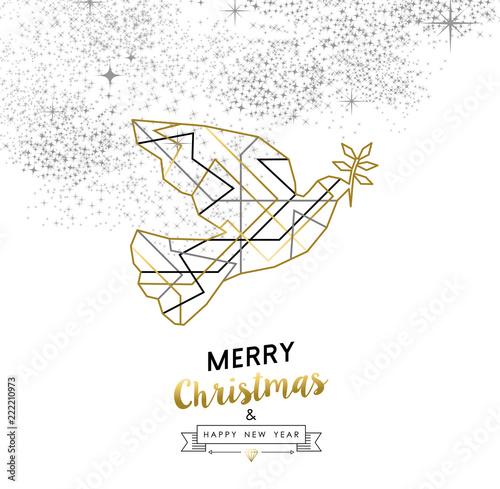 Christmas and New Year abstract gold line dove