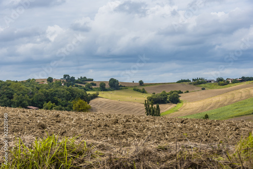 Agricultural landscape with plowed fields. Atlantic Pyrenees France photo