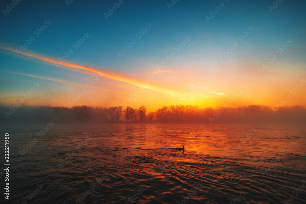 Morgendämmerung am Rheinufer