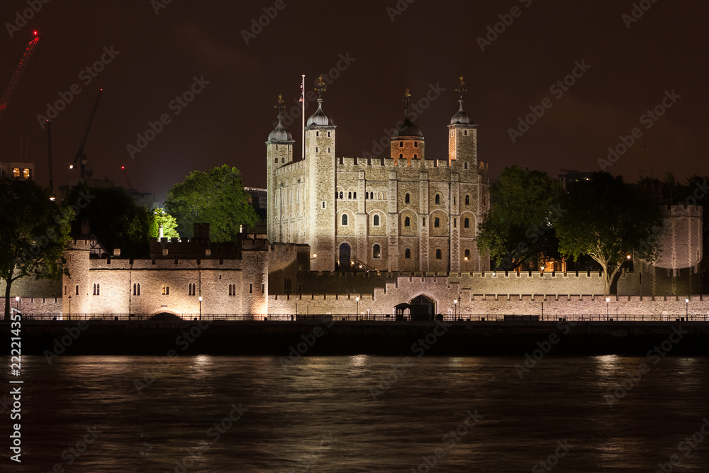 Night view of White Tower in London, England Night view of White Tower in London, England