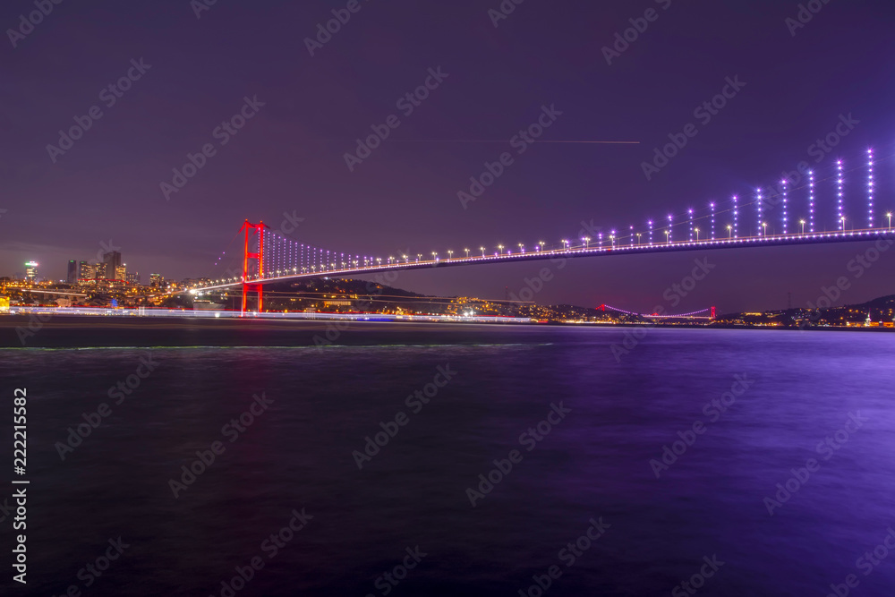 Boğaz köprüsü  Istanbul Bosphorus Bridge at night. 15th July Martyrs Bridge. Istanbul / Turkey.