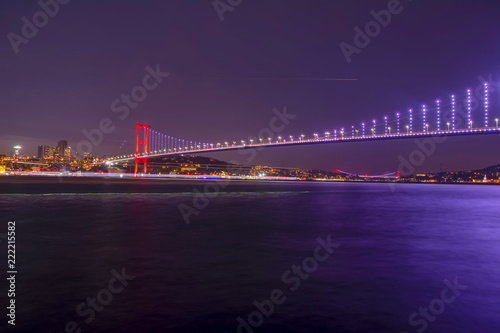 Boğaz köprüsü Istanbul Bosphorus Bridge at night. 15th July Martyrs Bridge. Istanbul / Turkey.