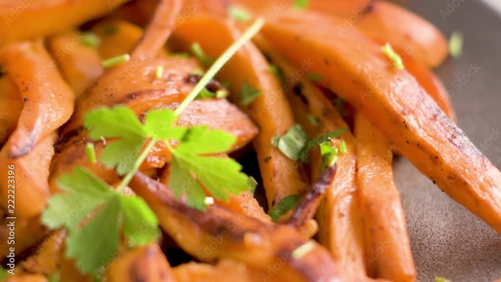 Crispy sweet potato fries in ceramic dish. Crispy sweet potato fries in ceramic dish.