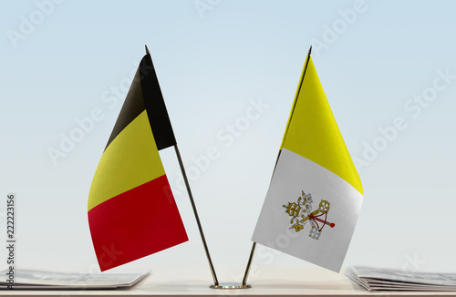 Two flags of Belgium and Vatican City photo