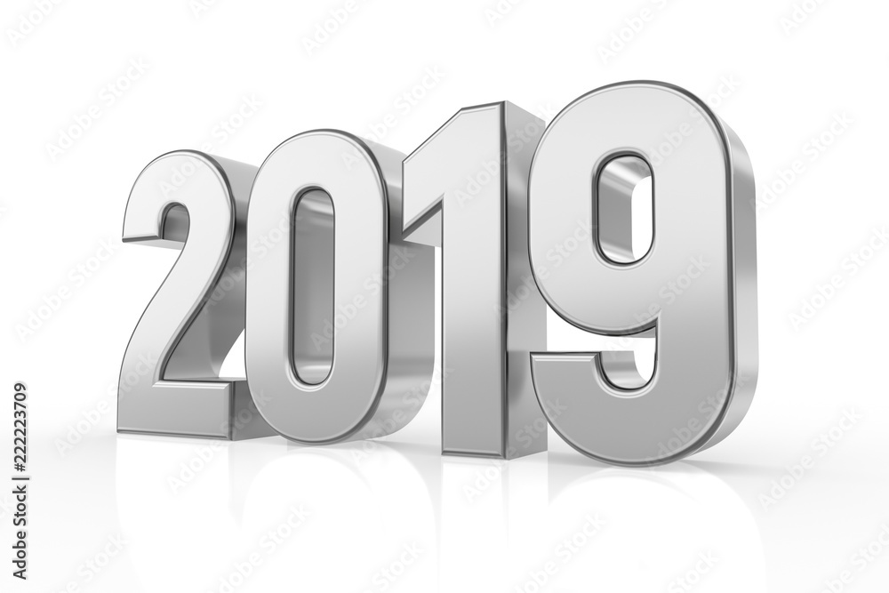 2019 Silver Numbers isolated on white background. Happy New Year 2019. 3D Illustration. 2019 Silver Numbers isolated on white background. Happy New Year 2019. 3D Illustration.