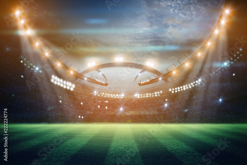 lights at night and football stadium 3d rendering. Mixed photos