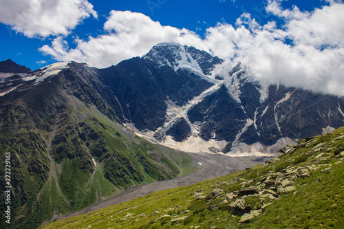Glacier among the mountains of the North Caucasus.