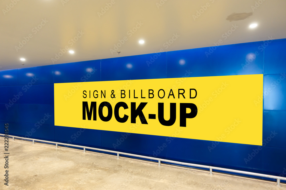 Mock up large billboard on blue wall